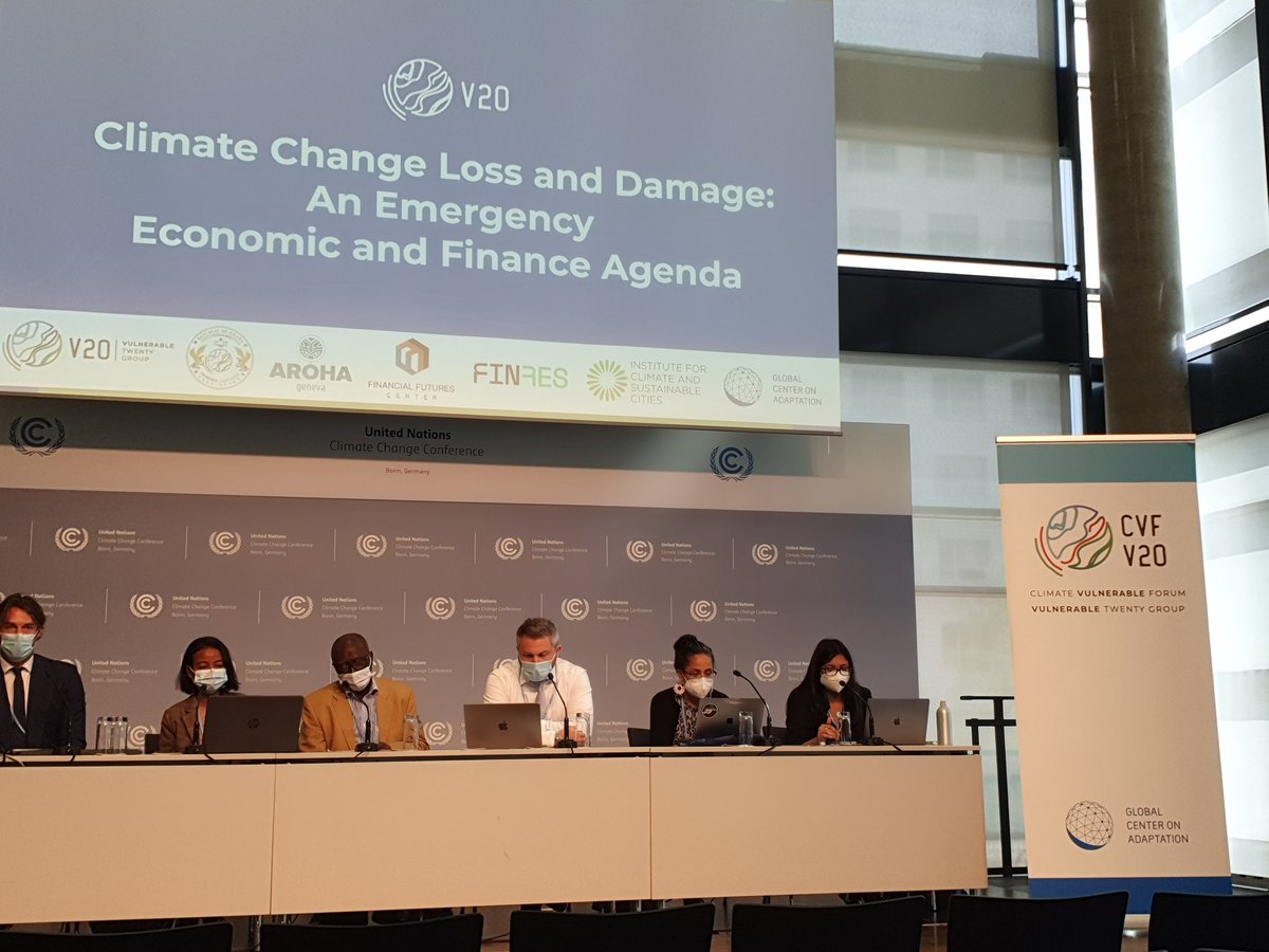 Live from #BonnClimateConference : launch of new <a href="/TheCVF/">Climate Vulnerable Forum</a> report assessing links between climate change and economic losses.