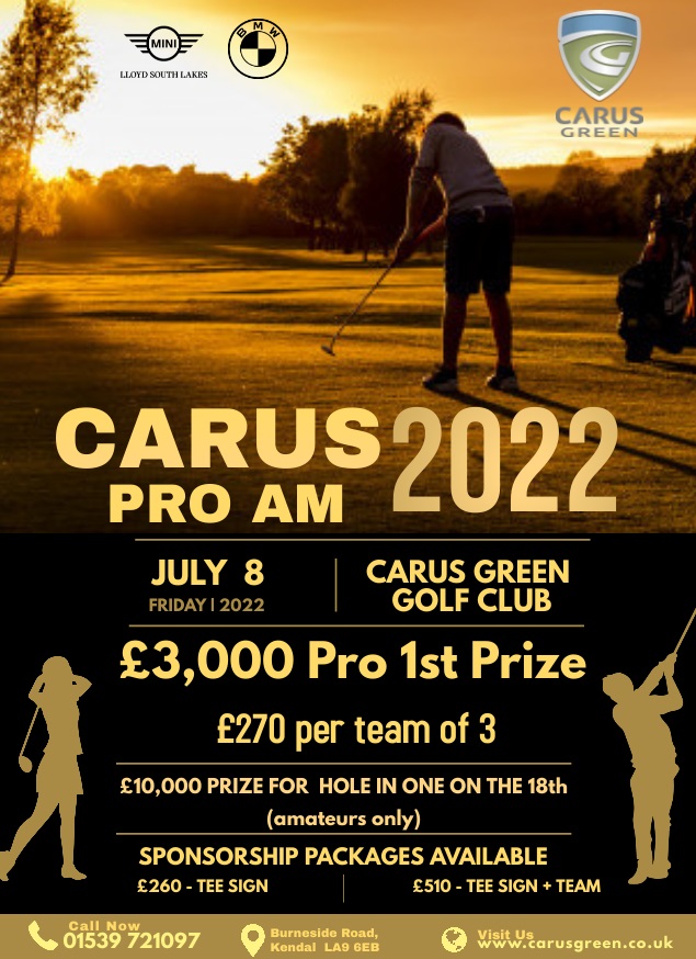 CarusGreenGC's tweet photo. We still need 7 Pro's for our fantastic Pro Am on 8th July.  We have 52 teams and 45 Pro's confirmed. So, unfortunately, no room for any more teams, just 7 Pro's.  Get in touch if you think you have what it takes to win the £3,000 first prize!  Call 01539 721097, opt 3 https://t.co/rRbchNLoBl