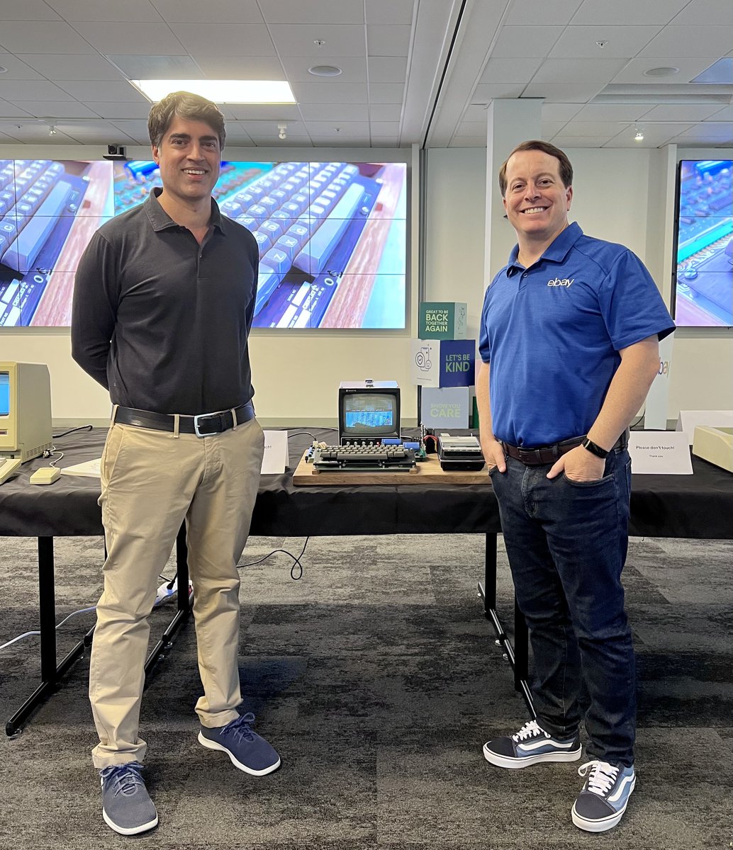 jimmyg's tweet photo. I shared the backstory of my collection of vintage Apple computers with eBay CEO Jamie Iannone this afternoon. He was a gracious host and I got some swag, a good day for a geek like me. @shanv https://t.co/7TItOmsIyz