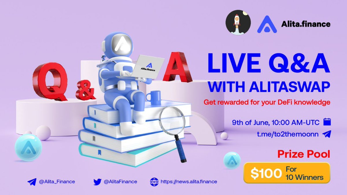 🎁There will be a live Q&amp;A session about everything #DeFi right now! 

Come prepared with your questions as good ones will be rewarded.

#to2themoonn is glad to host this course for the next 10 minutes!

🏠Venue: t.me/to2themoonn
⏰9 June, 10:00 AM - UTC 
🏆$100 in prizes