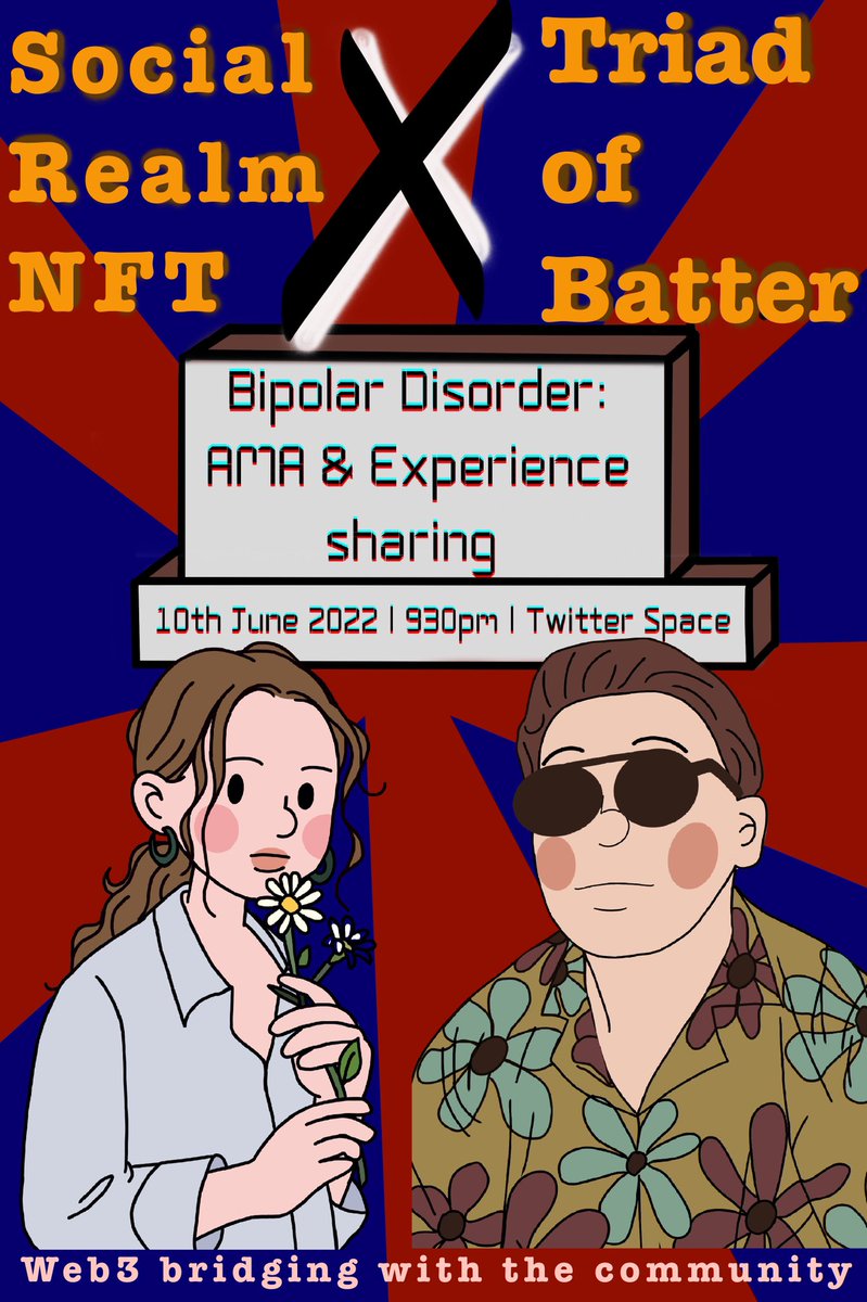 Hi everyone! 🌸🌸

So excited to announce that I’ll be conducting my first Space on Friday with a close friend of mine @TOBArtisan with hope to share and educate as much as we can regarding bipolar disorder. ✨