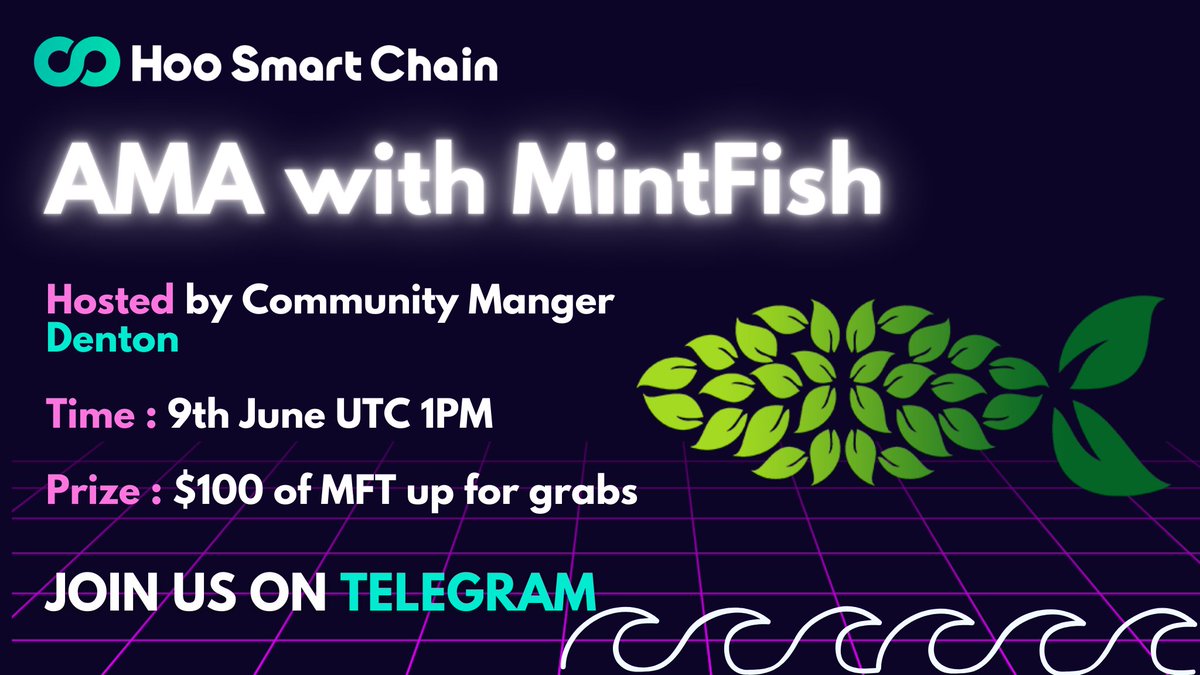 Join us on #hoosmartchain tomorrow for a AMA with <a href="/Mintfish_/">mintfish</a> , and learn all about the project ! 

📅 Thursday 9th June 
⏰ 1pm UTC 
📍t.me/HooSmartChain 
🏆100 MFT up for 5 best questions

Mark your calendars