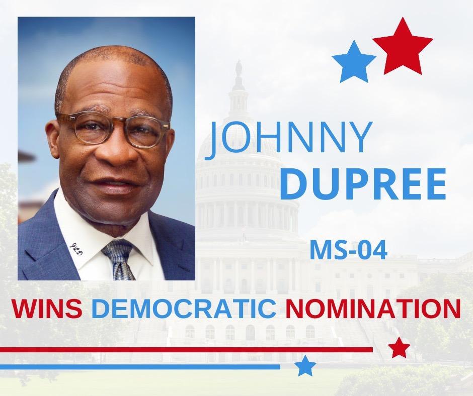 johnnyldupree's tweet photo. We did it! 🗳🎉

I want to thank everyone for your support. Mississippi's best path forward continues on to November! https://t.co/73jJwJoXIn