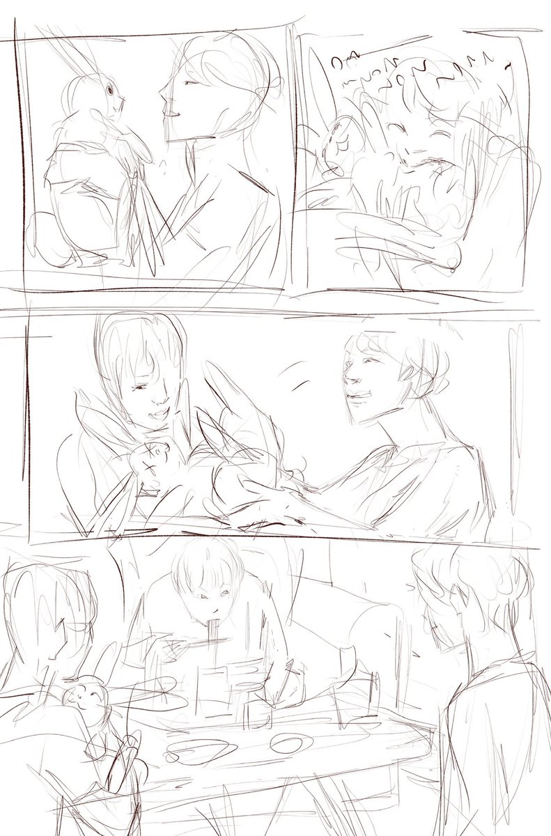 It's still wip wednesday here 😬 i don't have much to offer, but here is a probably unintelligible rough sketch from part 3 of the bunkoo au 😂