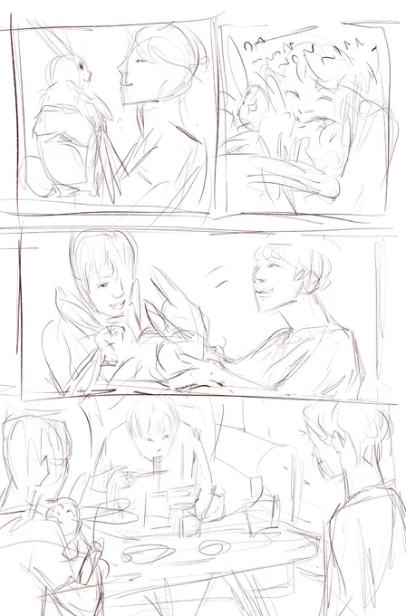 It's still wip wednesday here 😬 i don't have much to offer, but here is a probably unintelligible rough sketch from part 3 of the bunkoo au 😂 