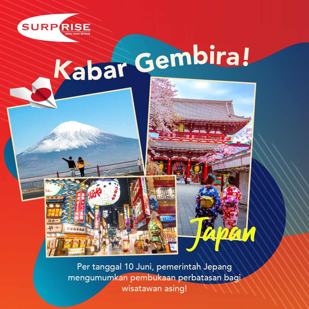 SurpriseIndo's tweet photo. Siapa yang sudah merindukan Jepang? Per tanggal 10 Juni, Pemerintah Jepang kembali membuka border untuk turis. Geser ke kiri untuk informasi selengkapnya mengenai aturan terbaru ini. 

Informasi selengkapnya hubungi kami di
WA : +62 81290551612 https://t.co/rRzYsE3Luj