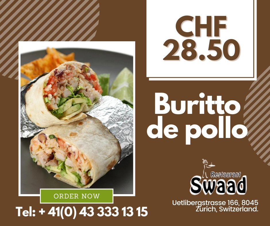 RSwaad's tweet photo. #Restaurant_Swaad, The #Indian_restaurant_in_Switzerland offers #burrito special comes with your choice of #meat! A #burrito is a dish in #Mexican and #Tex_Mex #cuisine that took form in #California_cuisine. Now that sounds #Delicious! https://t.co/pKsv9MUcyV https://t.co/jFcxJwXiM8