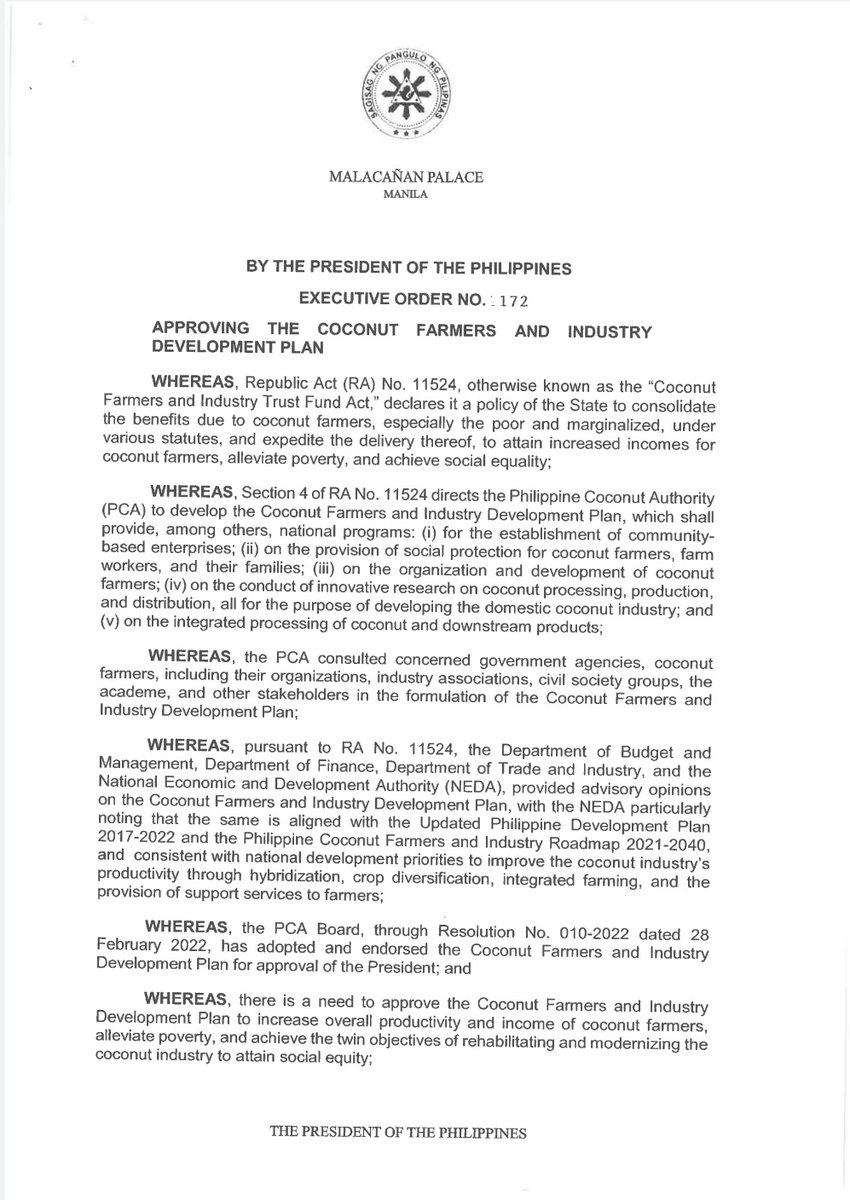 sam_medenilla's tweet photo. President Rodrigo Duterte signed Executive Order No. 172 approving the Coconut Farmers and Industry Development Plan. @BusinessMirror https://t.co/bN4TMEW7w3