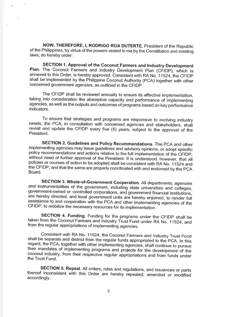 sam_medenilla's tweet photo. President Rodrigo Duterte signed Executive Order No. 172 approving the Coconut Farmers and Industry Development Plan. @BusinessMirror https://t.co/bN4TMEW7w3