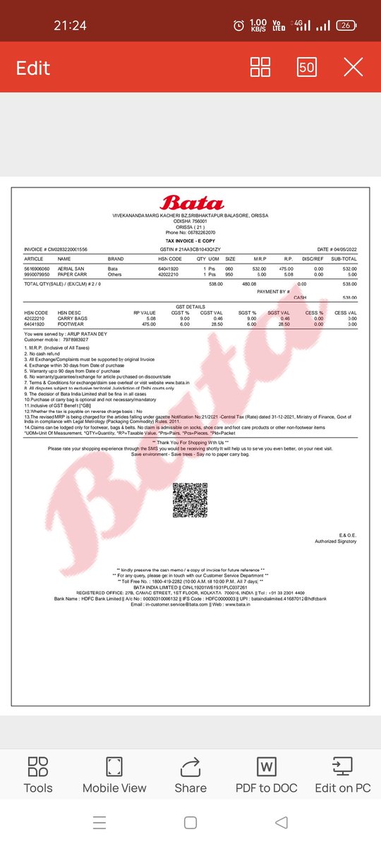 philosopherDeep's tweet photo. @BATA_India https://t.co/oKs96cxTJP

I bought a Sandal at Bata shoe room Balasore ,MRP of 499 which clearly mentioned that (Incl all taxes) but the executive took extra charges from me as an amount of 532 ,,wen i asked why he said it's becoz of Central govt rules .is it fair..? https://t.co/Hx753lyyGH