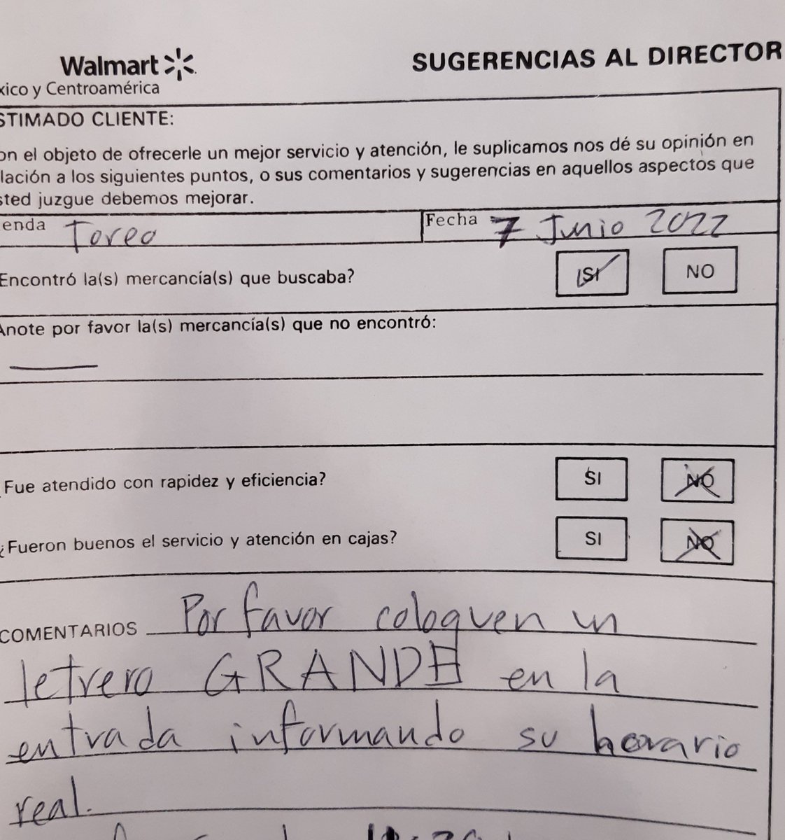 hromecha's tweet photo. Hola @WalmartMexico  - te sugiero un letrero en la entrada de tienda  Toreo CDMX (24 hrs) informando tu horario SIN servicio entre las 11:45pm y las 12:30am. https://t.co/gEt0g2wr2Y