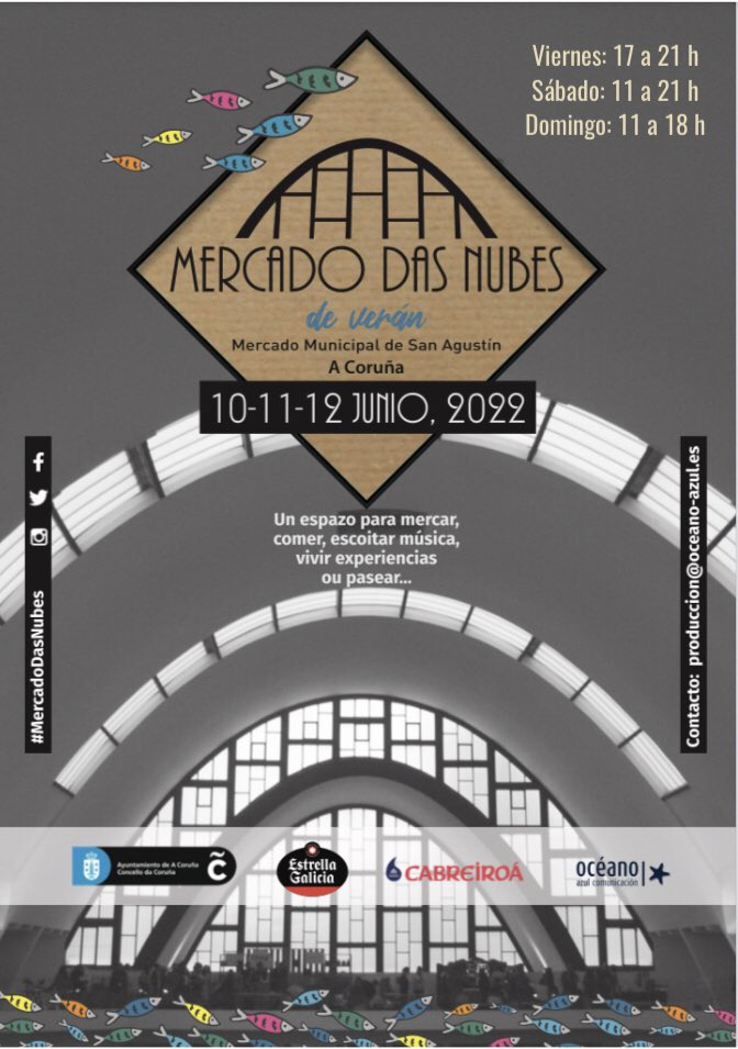 martaguima's tweet photo. Los horarios del #MercadodasNubes de este fin de semana:

Viernes: 17 a 21 horas
Sábado: 11 a 21 horas
Domingo: 11 a 18 horas 

Del 10 al 12 de junio en @prazasanagustin #Coruña #MercadoUrbano #EstrellaGalicia #kmC https://t.co/R79SxHhaLE