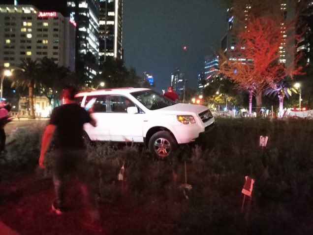 Automovilista se sube a la Glorieta de la Palma, donde hace apenas unos días fue plantado un ahuehuete. 
La conductora fue detenida.