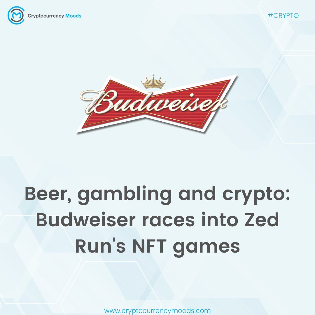 currencymoods's tweet photo. Beer, gambling and crypto: Budweiser races into Zed Run's NFT games

#bitcoin  #Bitcoin  #Crypto #CryptoNews #switchcrypto #cryptocurrecy #cryptocurrencymoods #Binance  #NFTs #NFTartist #metaverse #budweiser #nft #nftgames #gambling https://t.co/Hy2ZDLx40K