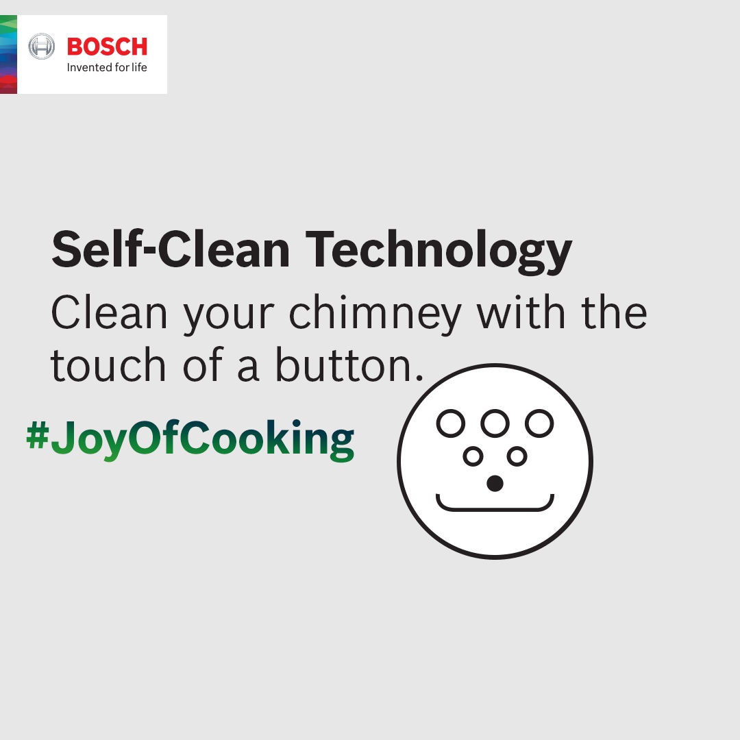 BoschHomeIn's tweet image. Cleaning your chimney regularly can be a hassle which is why Bosch chimneys come with the Self-Clean Technology that helps you clean your chimney with just a push of a button. It also reminds you when your chimney needs cleaning.

#JoyOfCooking #BoschHomeAppliances #Chimney
