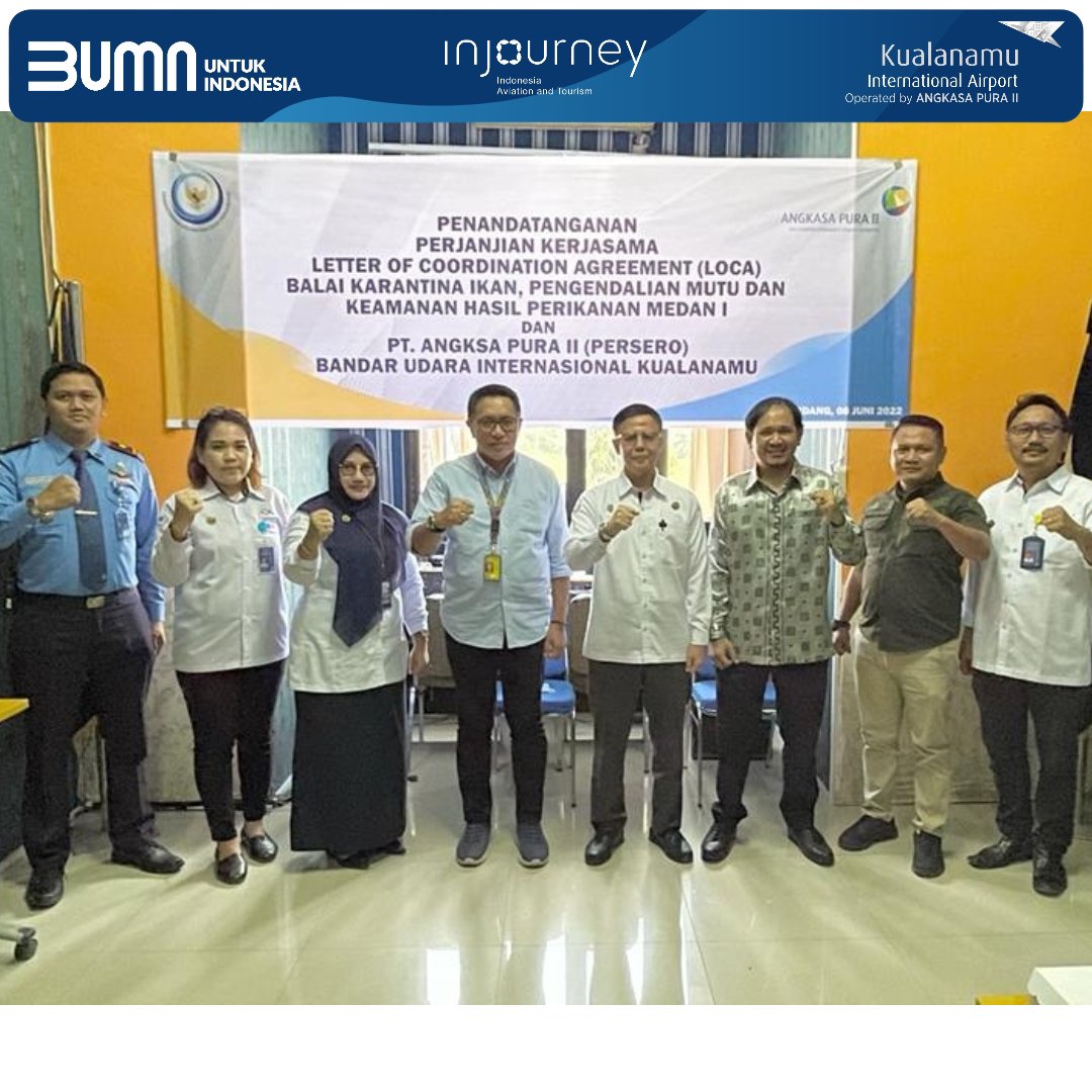 kno_airport's tweet photo. "Diamonds are nothing more than chunks of coal that stuck to their jobs." - Malcolm Forbes.
On Screen : Kegiatan Penandatanganan  Perjanjian Kerjasama Letter Of Coordination Agreement (LOCA) Balai Karantina Ikan,Pengendalian Mutu&amp;Keamanan Hasil Perikanan Medan I &amp; @ap2_kualanamu https://t.co/Y8teBc0coD