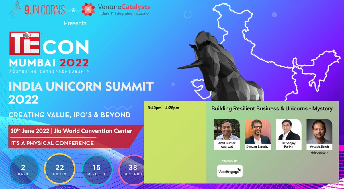 Happening this Friday, at the <a href="/TiEcon/">TiEcon 2024</a> Mumbai India Unicorn Summit @ Jio World Convention Center.

Excited to speak with Amit (NoBroker), Darpan (GoodGlamm) and Dr. Sanjay (Indegene) on building unicorns the resilient way.

I will be around for a bit in the later half.