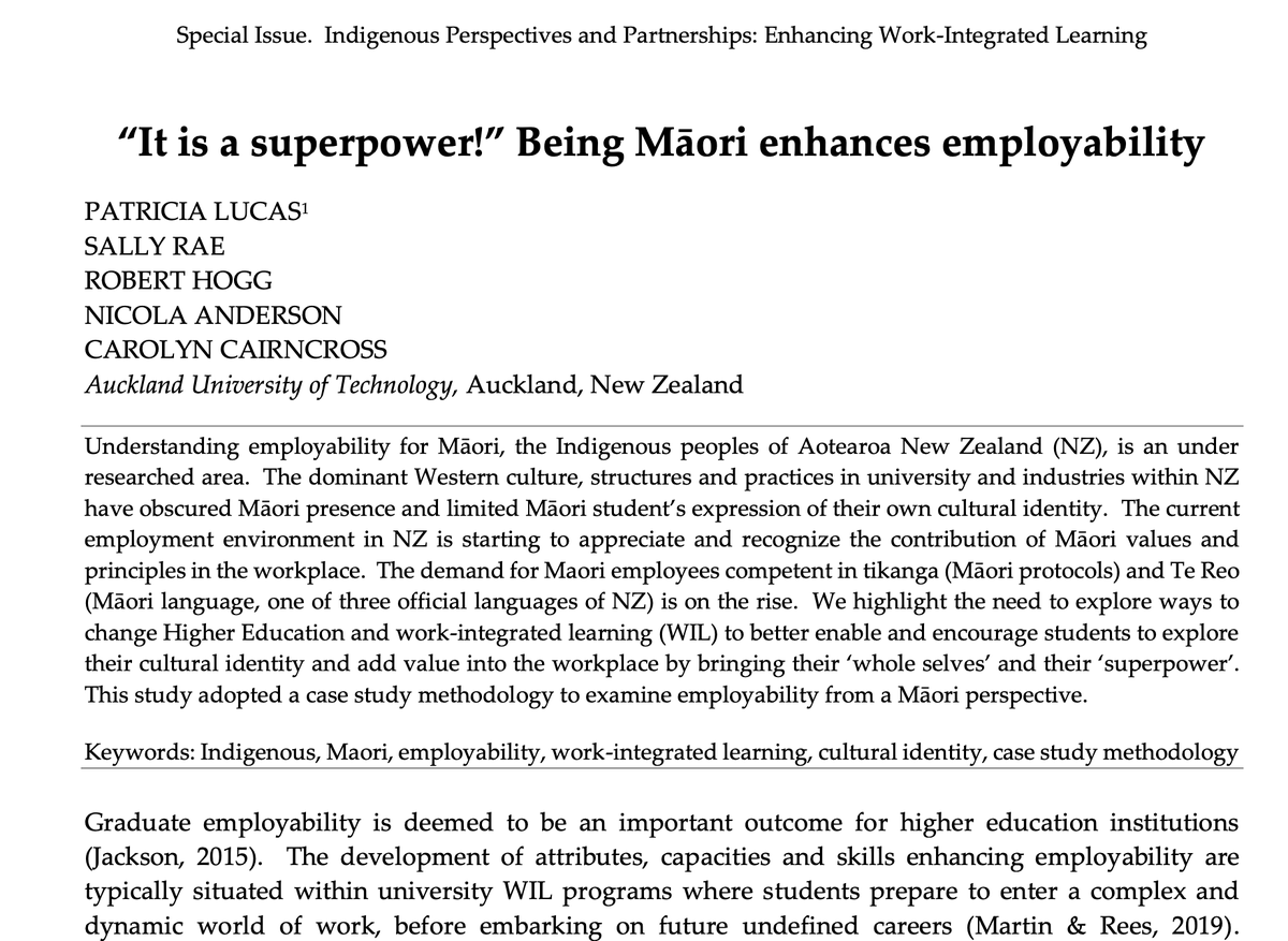 So delighted to be part of this IJWIL special issue. Huge kudos to my colleagues / co-authors, and all those who made this paper possible. Some great insights into Indigenous WIL to be gained from these readings. ijwil.org