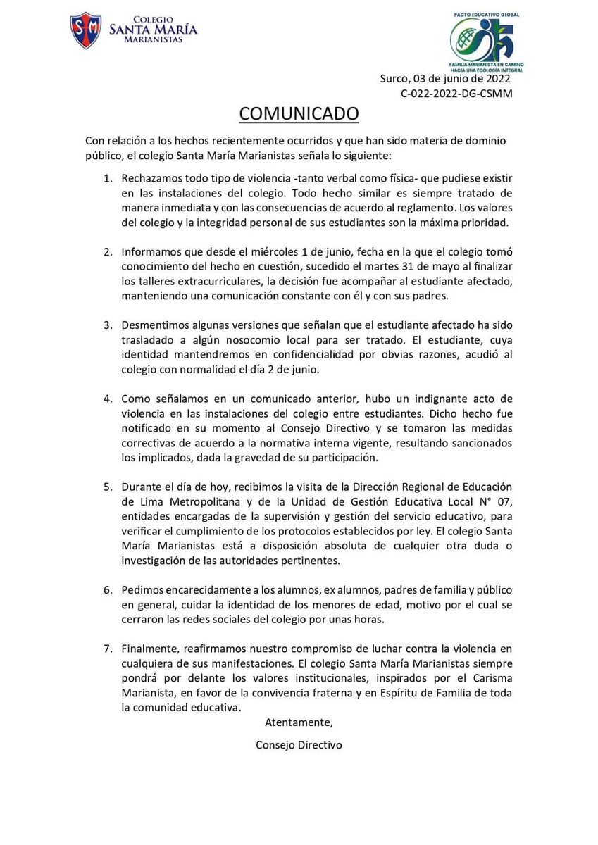 paolobenza's tweet photo. Voy a aprovechar que el Colegio Santa María ha sido noticia (porque varios alumnos de secundaria molieron a golpes a un niño de primaria) para explicar una cosa👇

La razón: sé que me leen padres jóvenes con excedente de dinero que andan buscando colegio para sus hijos.. [hilo] https://t.co/RjUo3Zs11e