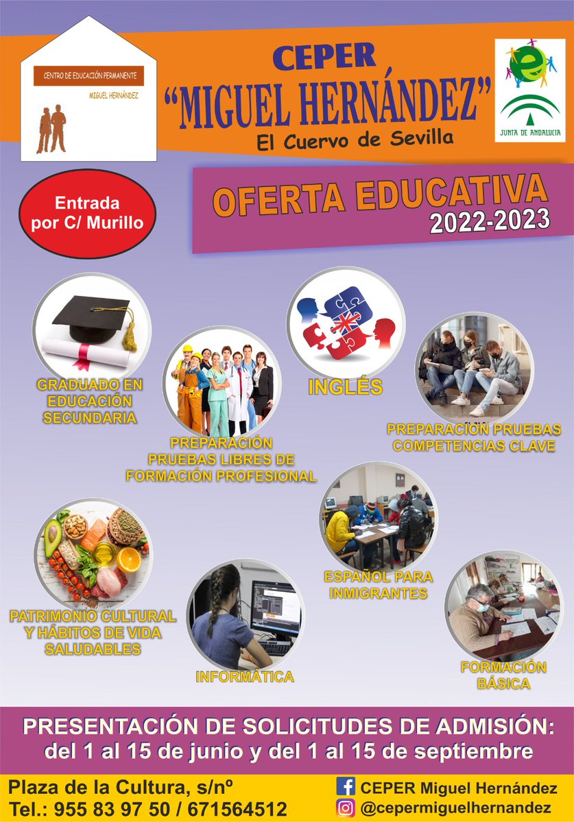 AytoElCuervo's tweet photo. Oferta Educativa 2022-23 y periodo de matriculación del CEPER Miguel Hernández https://t.co/2NxrpgkUiO