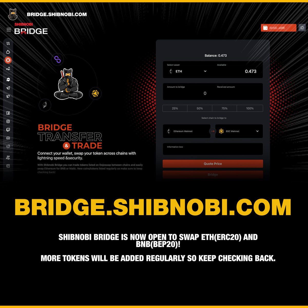 Shib_nobi's tweet photo. 🔥🔥🔥🔥🔥🔥🔥🔥🔥🔥🔥

🥷⛩ https://t.co/bv0NjZPtUf 

#Shibnobi #Shinja #ShinjaBSC #Eth #Bsc #BSCgem #ShibnobiArmy #Shibnobi_Bridge https://t.co/TXuS7LZcBj
