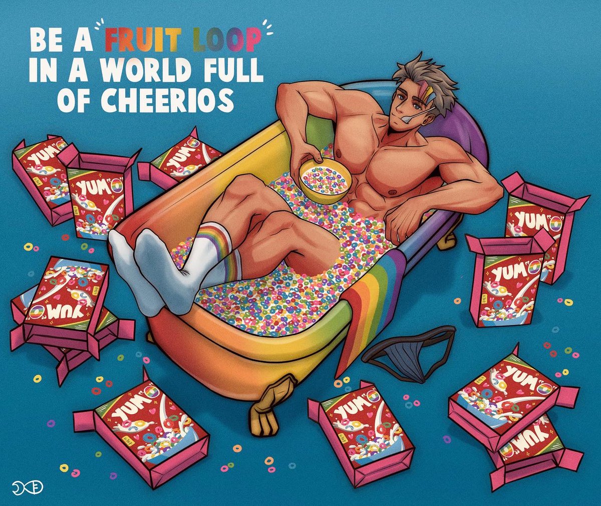 doodlefish75's tweet photo. Let’s be a fruit loop in a world full of cheerios 🫶🏼🏳️‍🌈✨ #HappyPrideMonth https://t.co/ejFZ1LAoIq