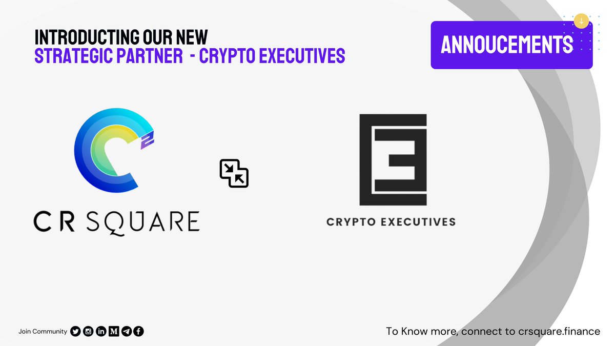 We are super thrilled to announce that CR Square Finance entered a strategic partnership with <a href="/Crypto_Execs/">Crypto Executives</a> Crypto Executives.

CR Square Finance plans to leverage the reach of the <a href="/Crypto_Execs/">Crypto Executives</a> Crypto Executives to reach out of Investors and Founders across the web3 community.