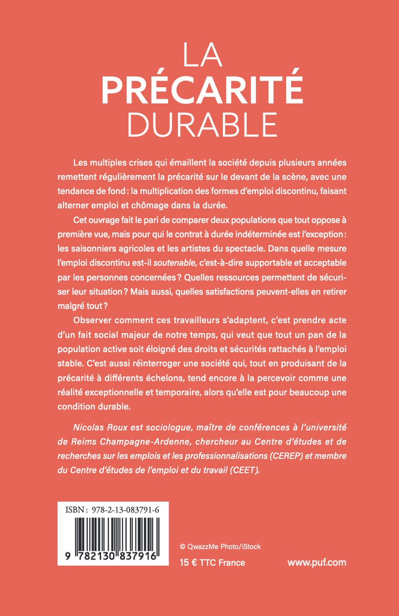 NDuvoux's tweet photo. [Passion édition] 

Nicolas Roux, La précarité durable. Vivre en emploi discontinu, à paraître le 24 août 2022 aux @editions_PUF. 

@universitereims @CeetEtudes https://t.co/9xGUyfnLku