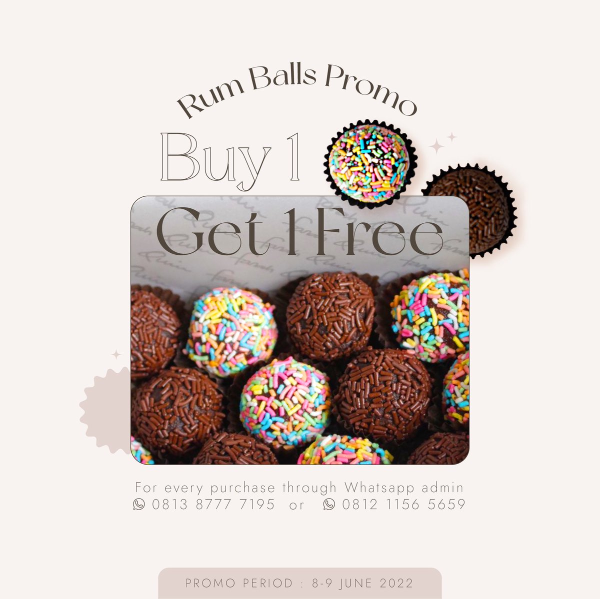 quinnfarah's tweet photo. Dapatkan 1 box Rum Balls secara gratis di setiap pembelian Rum Balls. Promo berlaku hingga 9 Juni 2022. Ayo, order sekarang melalui admin di WhatsApp 📞 0813 8777 7195 or 0812 1156 5659 https://t.co/9CAHy4EYgl #FQcookielove #RumBalls #cookieloveFQ  #cinnamonrolls https://t.co/B7ajXaneHx