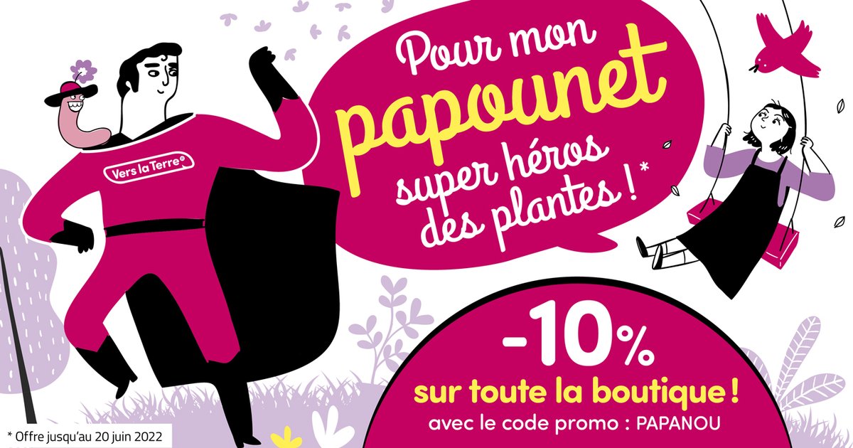 Pour fêter les papas, Vers La Terre t’offre 10 % de remise avec le code PAPOUNET jusqu’au 20/06/22.

Alors qu’il veuille se mettre au #lombricompostage, jardiner ou prendre soin de ses plantes, tu trouveras forcément un cadeau pour lui faire plaisir :
➡️ verslaterre.com