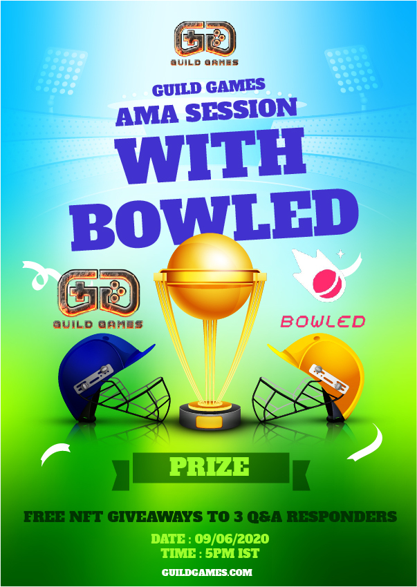 GuildGamesdao's tweet photo. 🔊Join us for one more #AMA with @bowleddotio
🏏World’s First Play-to-Earn Cricket Game🏏
⏲️AMA will be on June 9th at 5 pm (IST) in the #GuildGames discord👇
🔗https://t.co/LqTw6bWpos
🏆Reward: 3 NFTs for 3 best questions 🏆
🚨Don't miss out 🚨
#CricketLovers #play2earncricket https://t.co/TBN9fA1fyW
