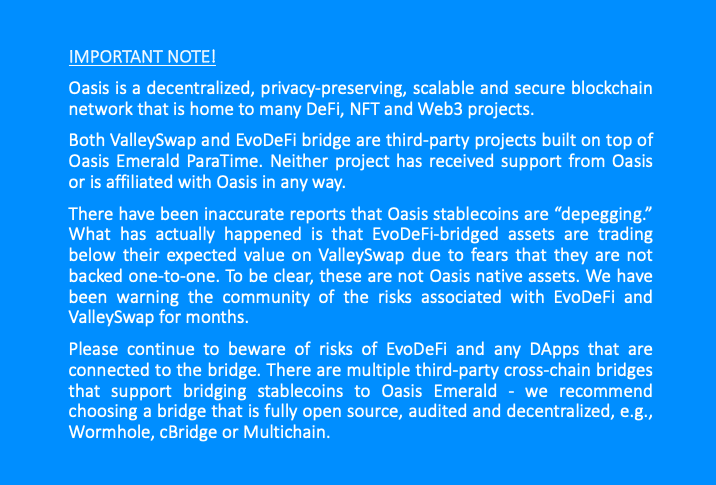 OasisProtocol's tweet photo. 🚨Important note to the Community. More info https://t.co/yEq41aNnYf https://t.co/IZIQxtBAhd