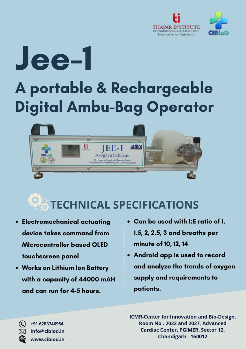 me_dvg's tweet photo. JEE1, #Design and #development of #Automatic #Ambubag operator with Volumetric Flow and Breath Control. This #invention is an electromechanical actuating device that takes command from a microcontroller-based OLED touchscreen panel. 
For more details visit https://t.co/FdIdO8ZD5U https://t.co/Ltbd8lfIfn
