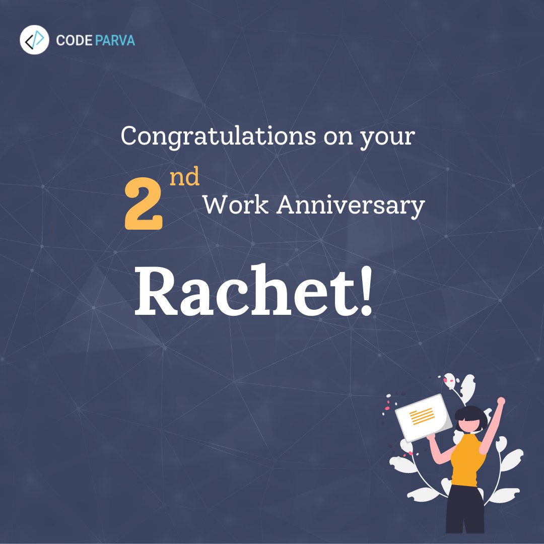 codeparva's tweet photo. Happy two years at CodeParva, to our awesome not so youngest employee, Rachet!!! 

#workanniversary  #milestone #thankyou #softwaredeveloper #congratulations https://t.co/RYhMxme5PK