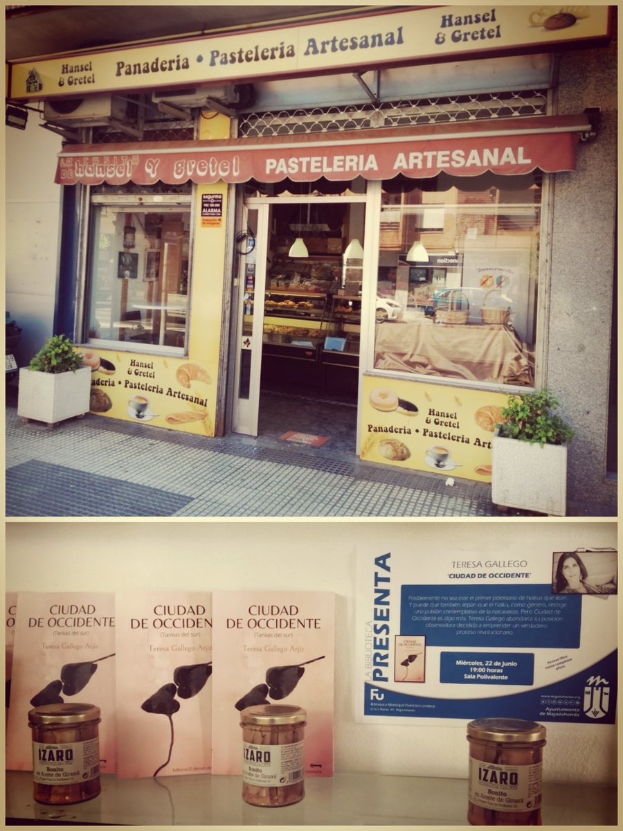 AgLiteraria's tweet photo. Ciudad de Occidente ya tiene expositor. No hay lugar más dulce que Hansel y Gretel, pastelería artesanal en Majadahonda, Avenida Doctor Marañón 11...Este sabor agridulce del devenir me llena de esperanza porque donde menos te lo esperas hay un lugar donde crece la hierba... https://t.co/5sWOBobGT5