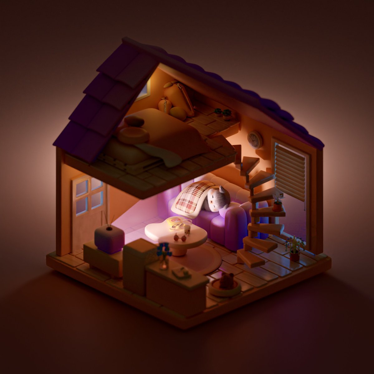 corabbitfamily's tweet photo. quiet night😴
#b3d #blender3d #blender #3dart #cute #isometric #littleroom #tinyhomes #hamster #illustration #blendercommunity https://t.co/RY7IzkZyLV
