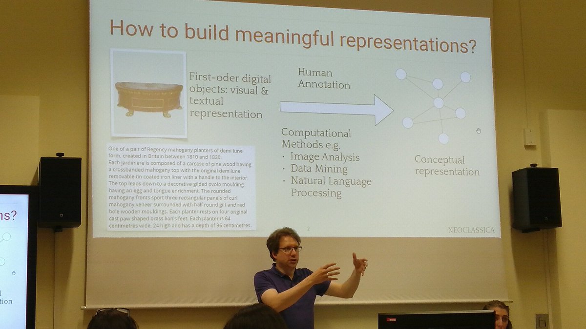 arhn_larhra's tweet photo. #SimonDonig now asks how to build meaningul representations? Many challenges for the Neoclassica ontology to describe the structure of artefacts and objects in terms of their parts.
An interesting talk at @UniboDHARC - #DataForHistory workshop. https://t.co/uVT651vmIr