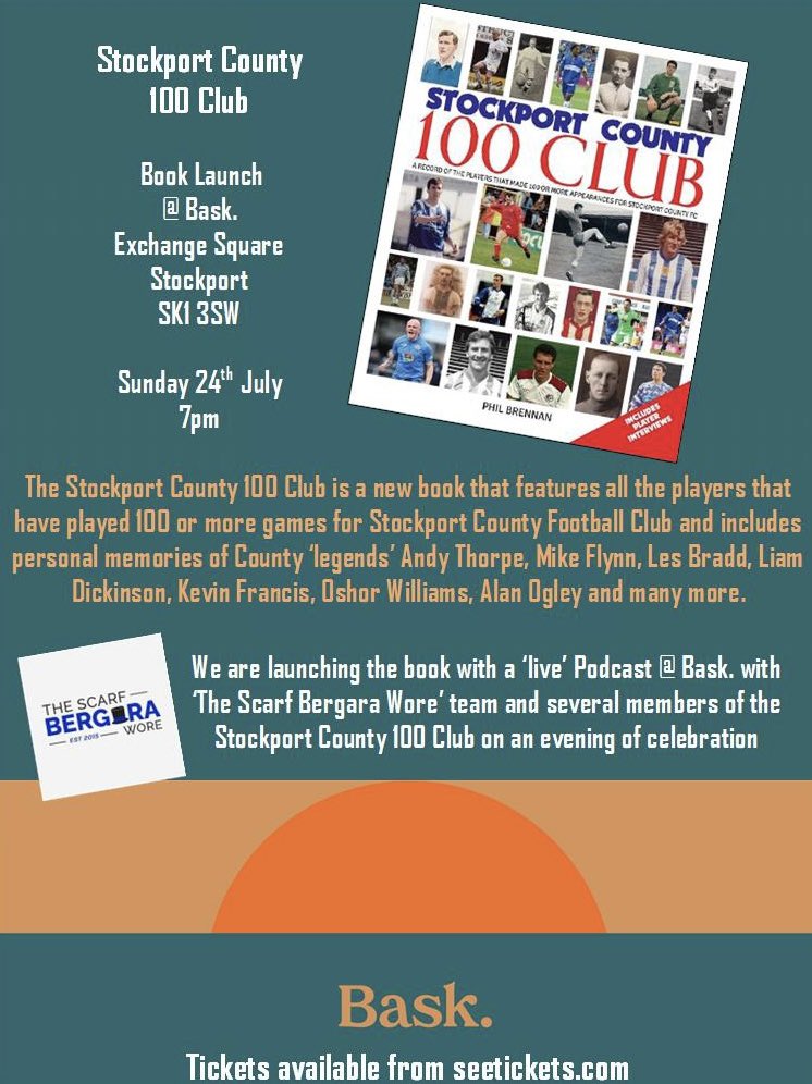 mrbenjitaylor's tweet photo. Tickets are flying already for the @StockportCounty 100 Club book launch at @thisisbask @PhilB1883!

I know who’s coming to the party and it’s full of belters 👀

Chuffed we’re donating proceeds to the Bergara statue fund. Let’s get it sold out! https://t.co/H4zWTapfLs https://t.co/IIYTcO8o5M