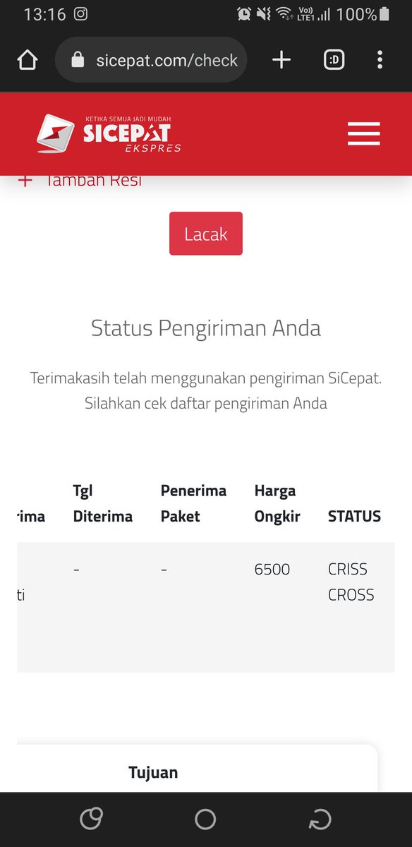 indahrp_'s tweet photo. @sicepat_ekspres status pengiriman saya Criss Cross, maksudnya apa ya? https://t.co/aRH1YGsLWY