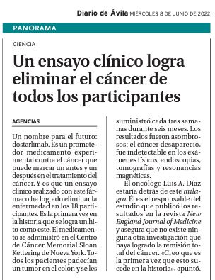 AntonioYamax's tweet photo. Noticia leída en la sección de Sociedad-Cultura de El Diario de Avila. Si es cierta yo creo que debería se una noticia de portada en todos lo periódicos. @ContraCancerEs https://t.co/4arxYEFEKZ