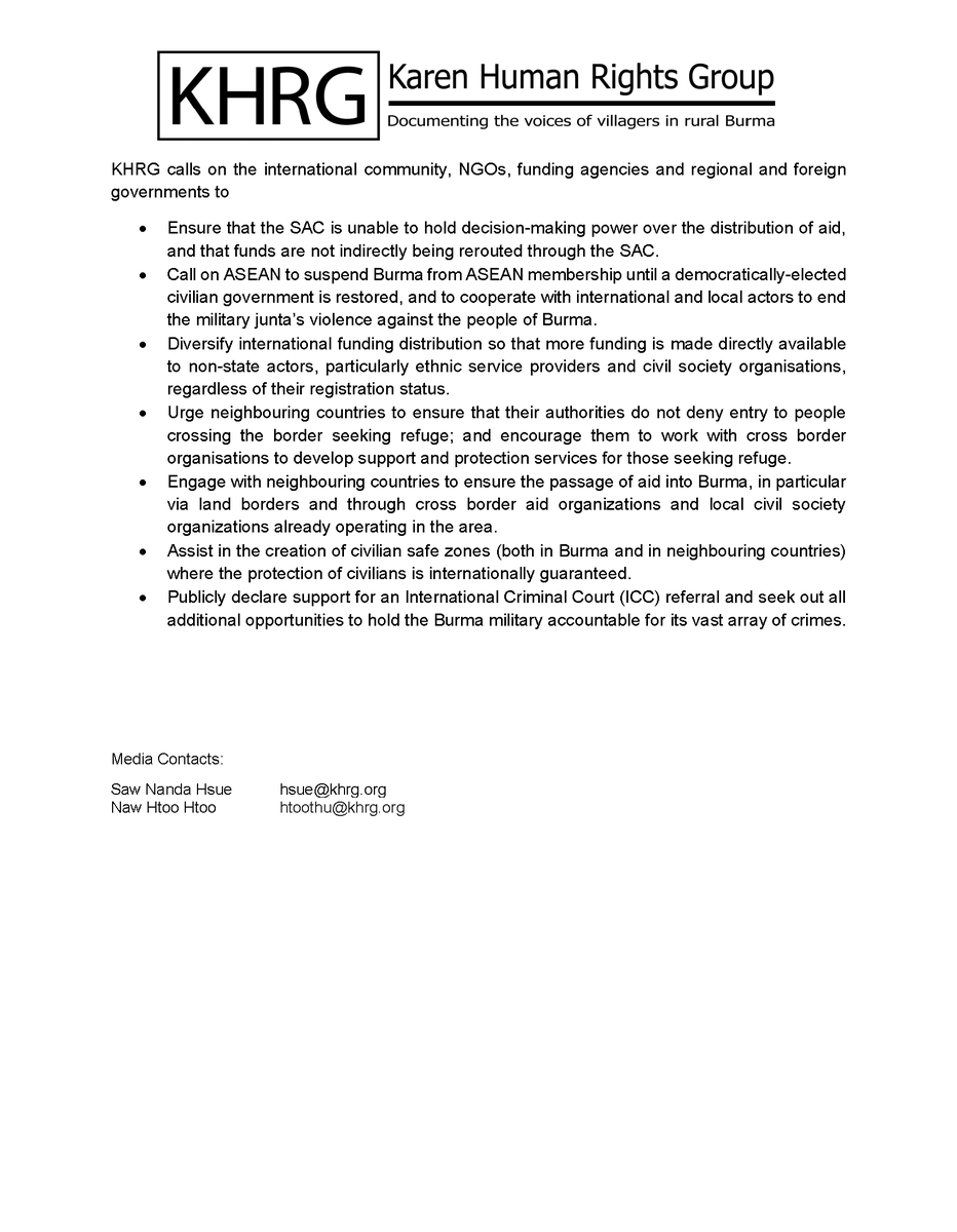 khrg's tweet photo. 🔎[Press Release]

Prevented from seeking refuge across international borders, civilians in Southeast Burma are not only forced to stay amidst the conflict, but are being denied access to lifesaving assistance services by the military junta.

Full report👉https://t.co/7rV8kNacVB https://t.co/IFBc5SRQ5U