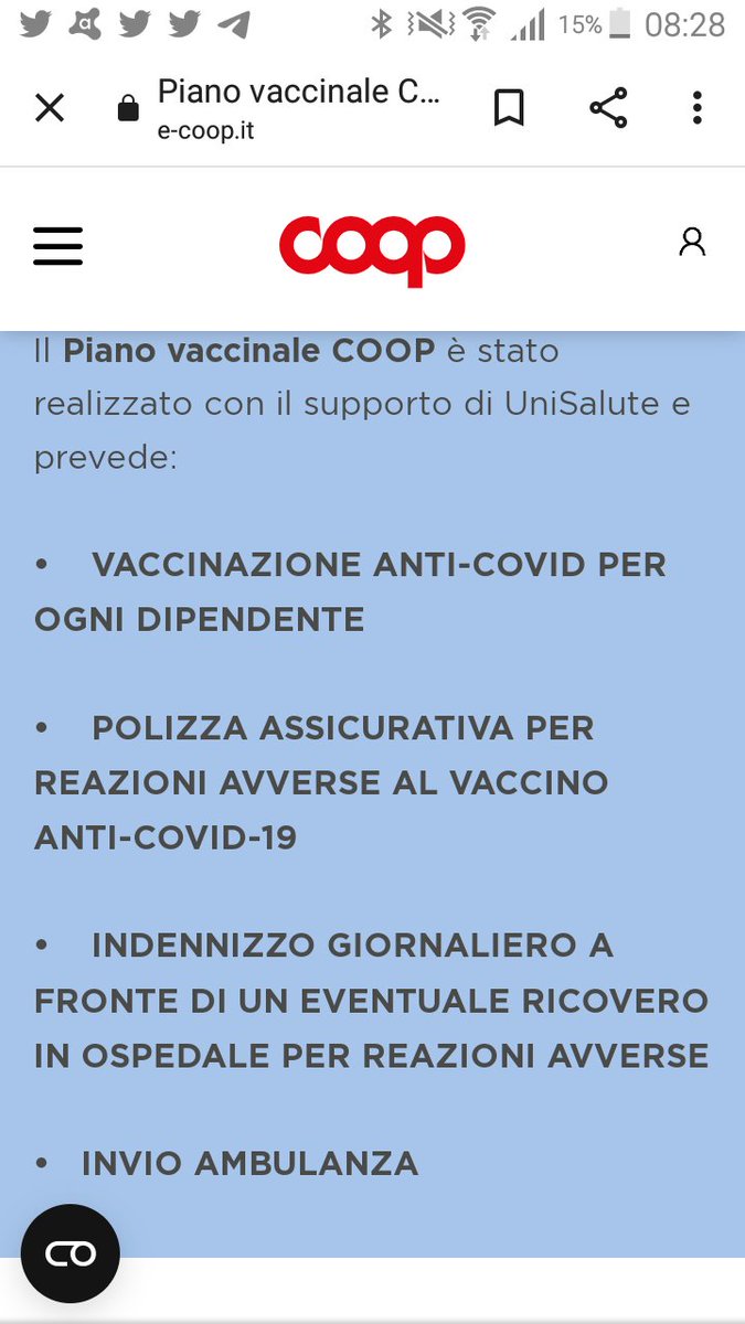 BarbaraRaval's tweet photo. Piano vaccinale Coop per tutti i dipendenti,compresa assicurazione per effetti avversi che sono confermati possibili ( chi stabilisce quali effetti avversi siano risarcibili? )
Ricordiamo che la "vaccinazione" non è  (ancora) obbligatoria!
#nonsonovaccini
https://t.co/Xqvp6SHxai https://t.co/mu2SjmyxC9