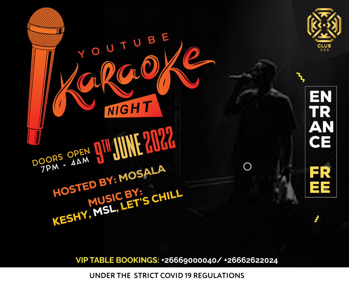 It’s Karaoke 🎤 Night !!
Hosted by Special Guest MC : Mosala
Pull-up and grab the mic, let’s see what you’ve got🤩
Get your friends and come join us as we sing our hearts out
