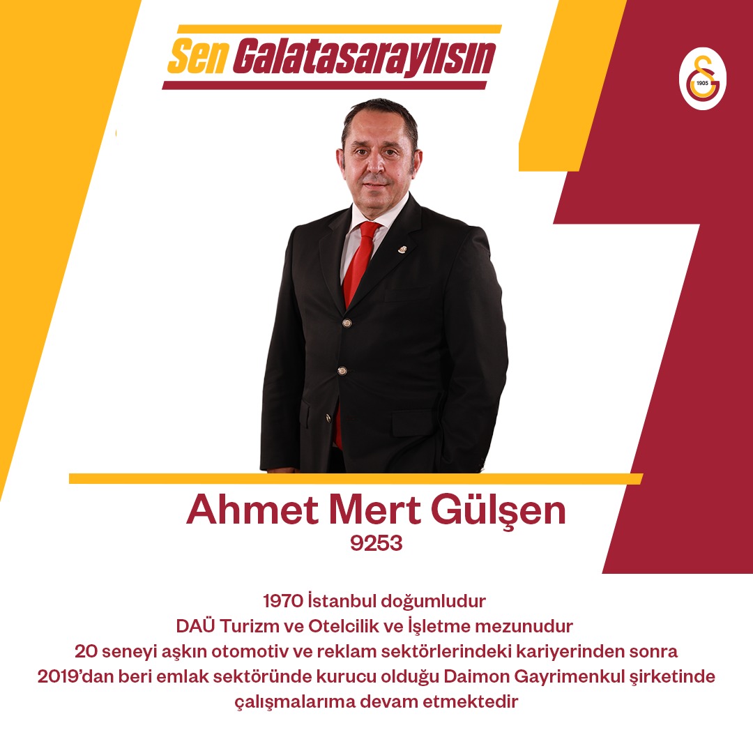 Galatasaray Spor Kulübü Başkan Adayı Sn. Dursun Aydın Özbek ekibi Disiplin Kurulu Üyesi Sn. Ahmet Mert Gülşen'i tanıyalım. #SenGalatasaraylısın