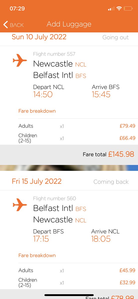 aimeemac23's tweet photo. @easyJet how on earth can you charge this price for a 2 year old to travel? I used to fly home for less than £100. Practically a holiday price per person to travel abroad (total that is)! I hope @flybe come in with better prices than this when they start flying back to Belfast! https://t.co/rXM1oVi5Bo