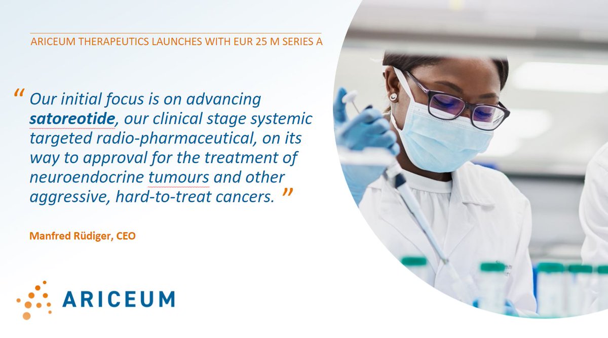 Ariceum_Tx's tweet photo. We are delighted to announce today our successful launch with a €25M #SeriesA to advance our lead #radiopharma product for the targeted #radiation therapy of hard-to-treat #Cancers
Read more:
#systemictargetedtherapy #satoreotide #neuroendocrinecancers https://t.co/J5rhpCh4P7