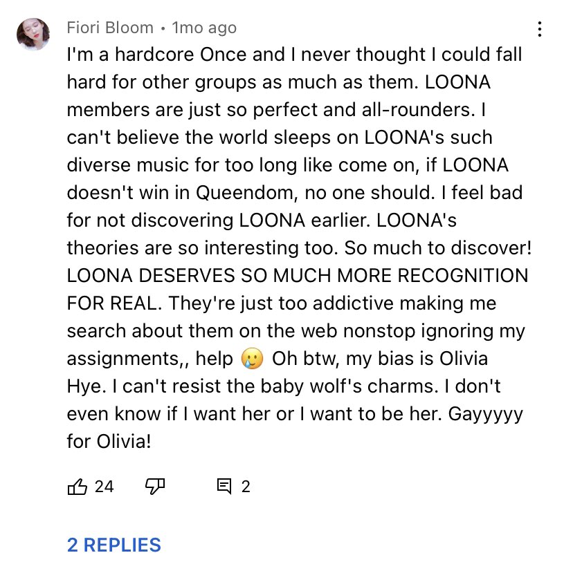 orbitthedumb's tweet photo. yt comments under loona’s MVs to prove they’ve gained a lot of fans after queendom: a 🧵 https://t.co/sa23NyIiYc