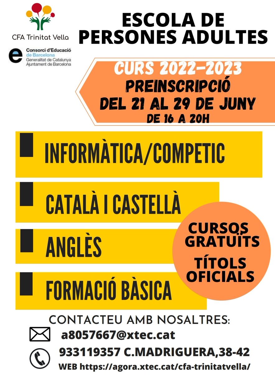 CFATrinitatV's tweet photo. PREINSCRIPCIÓ CURS 22/23 #fadults https://t.co/8cMgmIBoxe