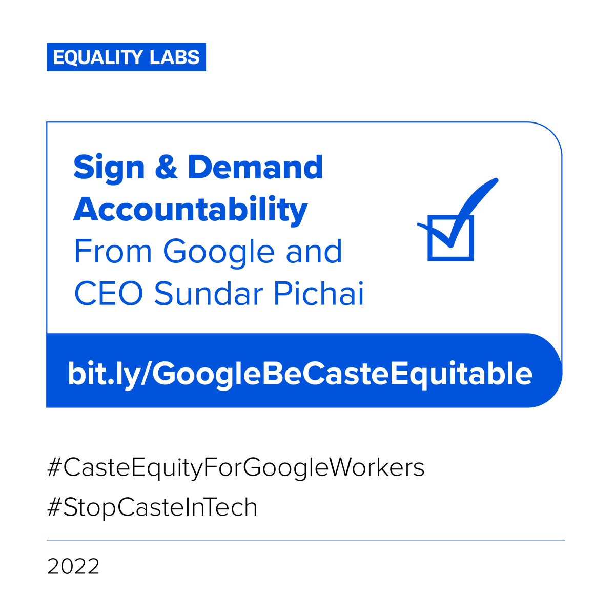 EqualityLabs's tweet photo. TAKE ACTION TODAY! SIGN OUR LETTER! Join 1000s of global civil rights orgs &amp; hold Google &amp; CEO, Sundar Pichai accountable for their casteist deplatforming of Dalit activist @dalitdiva &amp; the mistreatement of employee @tanuja822 

https://t.co/maVVGzYRut

#GoogleSensorsCasteEquity https://t.co/vn6HmkzEbz