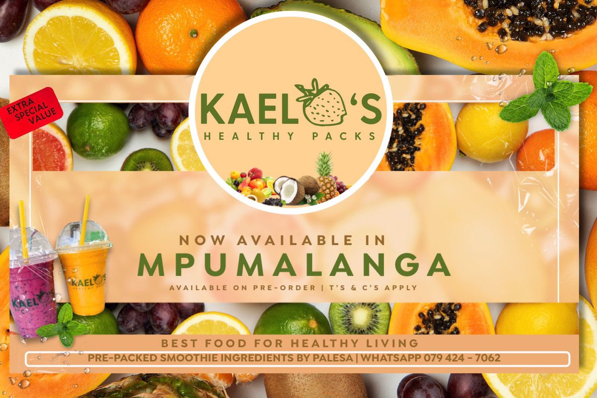 KaeloPacks's tweet photo. We are proud to announce that we are finally available in Mpumalanga🥳🥳

#smoothie #healthylifestyle #smoothies #kaeloshealthypacks #smoothiesinsoweto #smoothiesinmp https://t.co/A0eiy4U8Wp